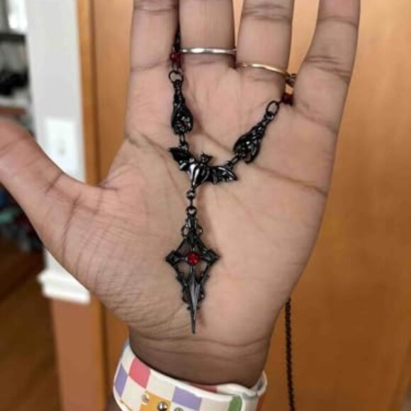 Adjustable Stainless Steel Chain Necklace Gothic Punk Rock Chunky Moon Bat - Picture 7 of 7